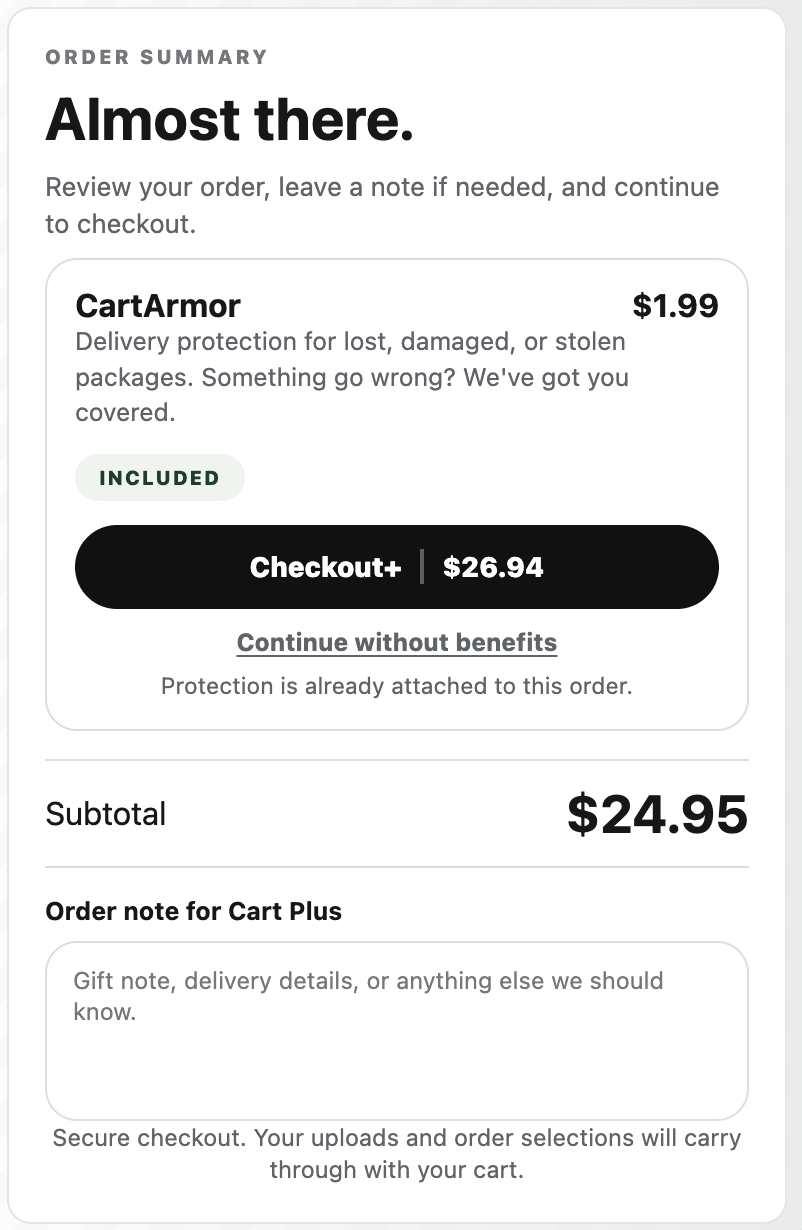 Minimal White CartArmor cart offer style